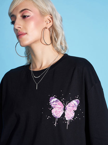 Black Floral Printed Oversized T-Shirt