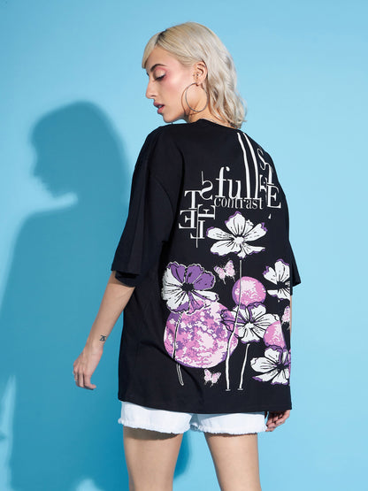Black Floral Printed Oversized T-Shirt