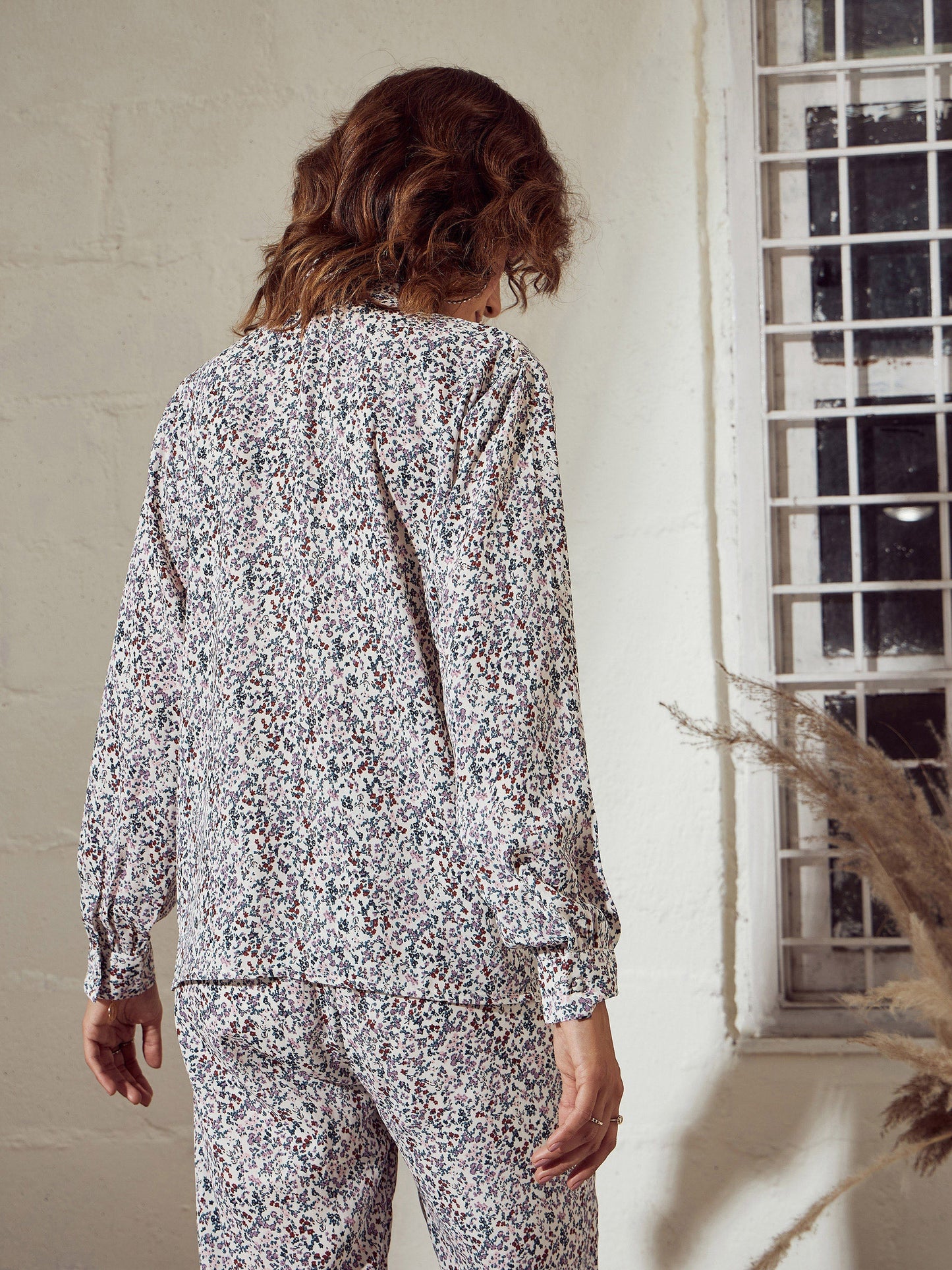 Cream Ditsy Floral Neck Tie Top