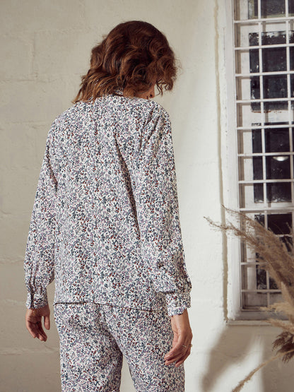 Cream Ditsy Floral Neck Tie Top
