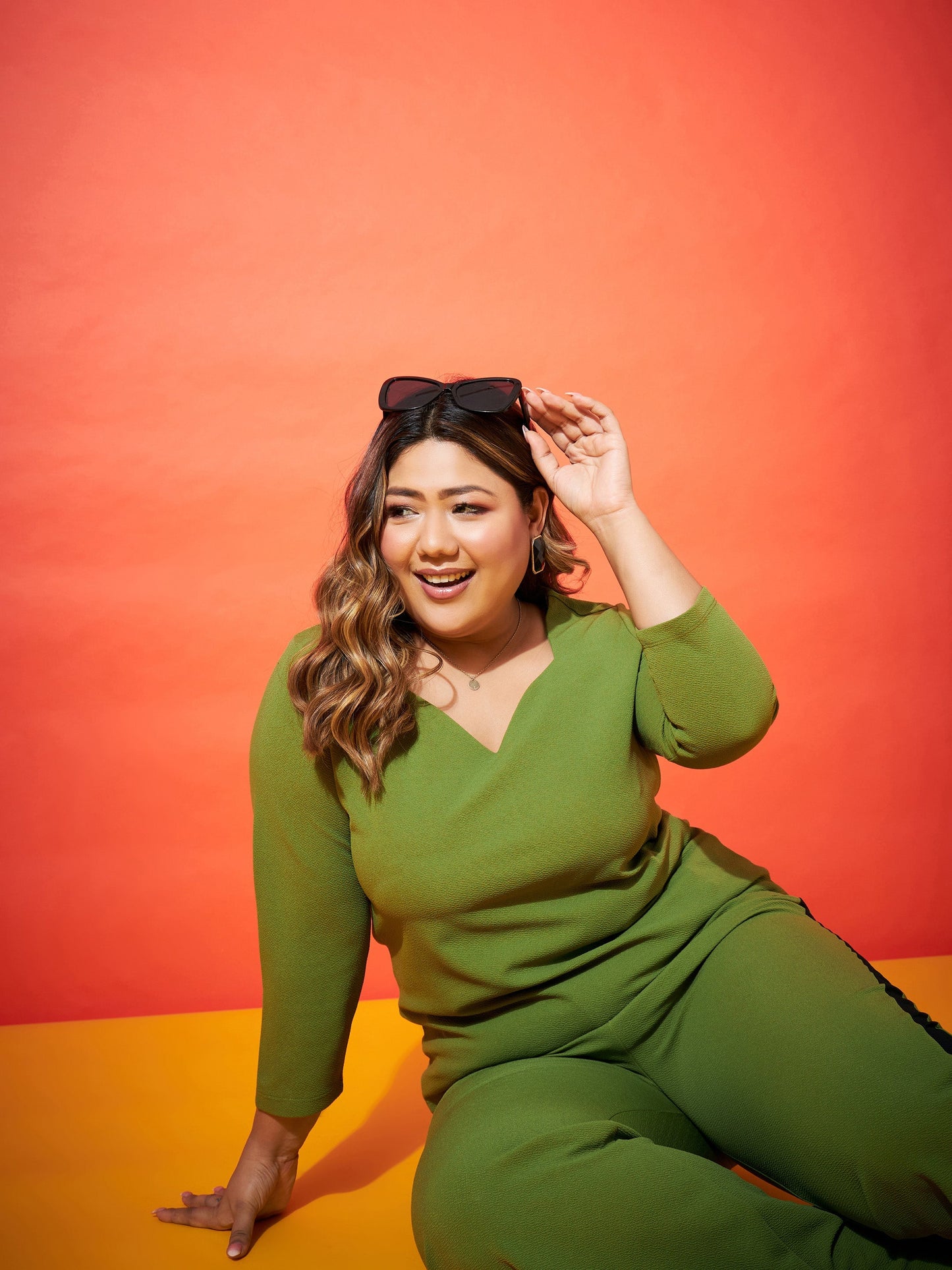 Green Sweetheart Neck Regular Top