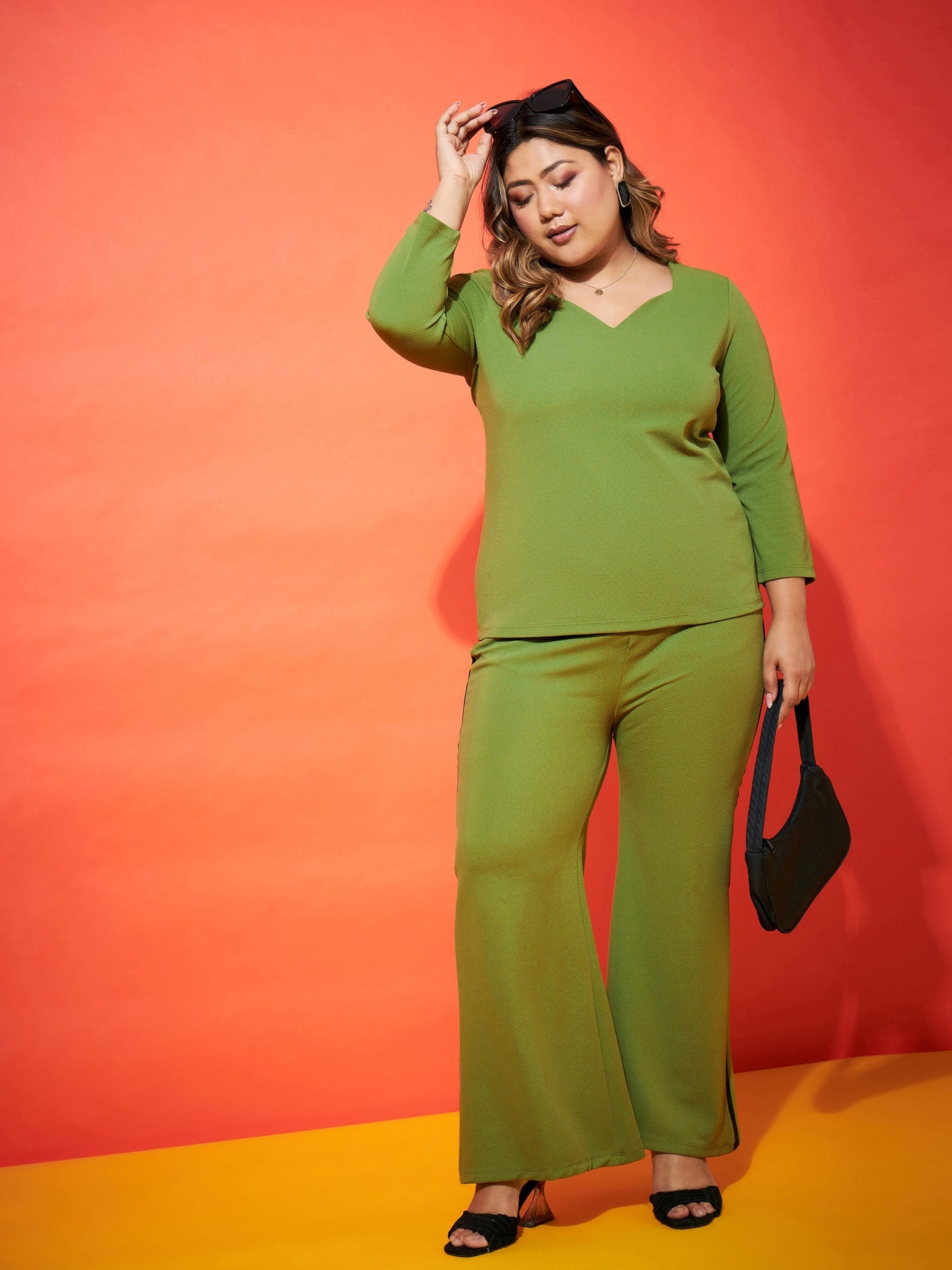 Green Sweetheart Neck Regular Top
