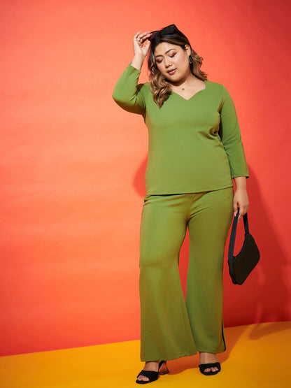 Green Sweetheart Neck Regular Top