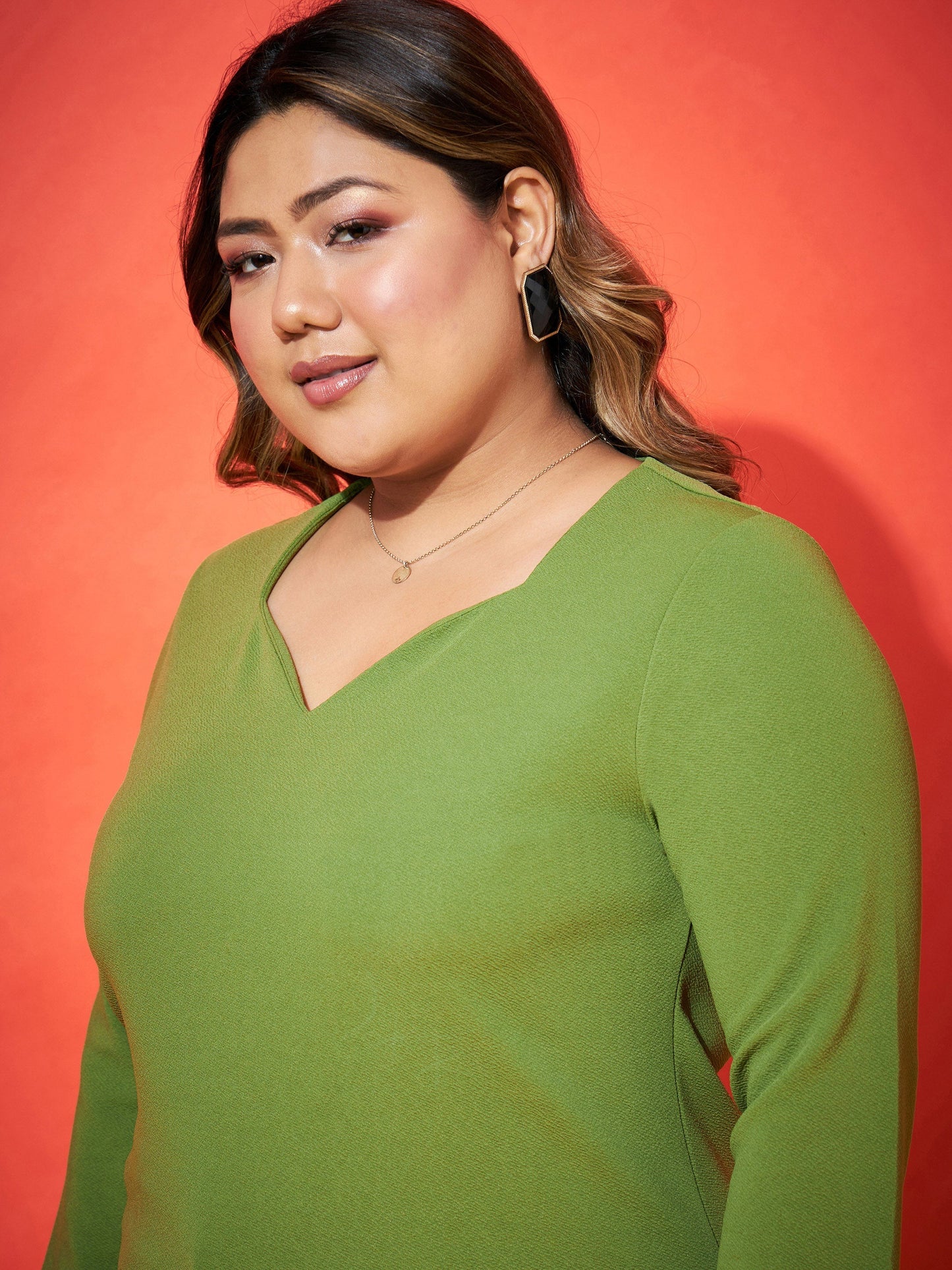 Green Sweetheart Neck Regular Top