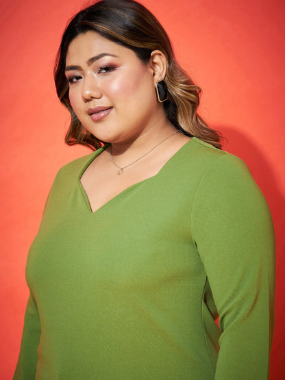 Green Sweetheart Neck Regular Top