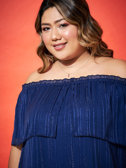 Navy Lurex Frill Bardot Top