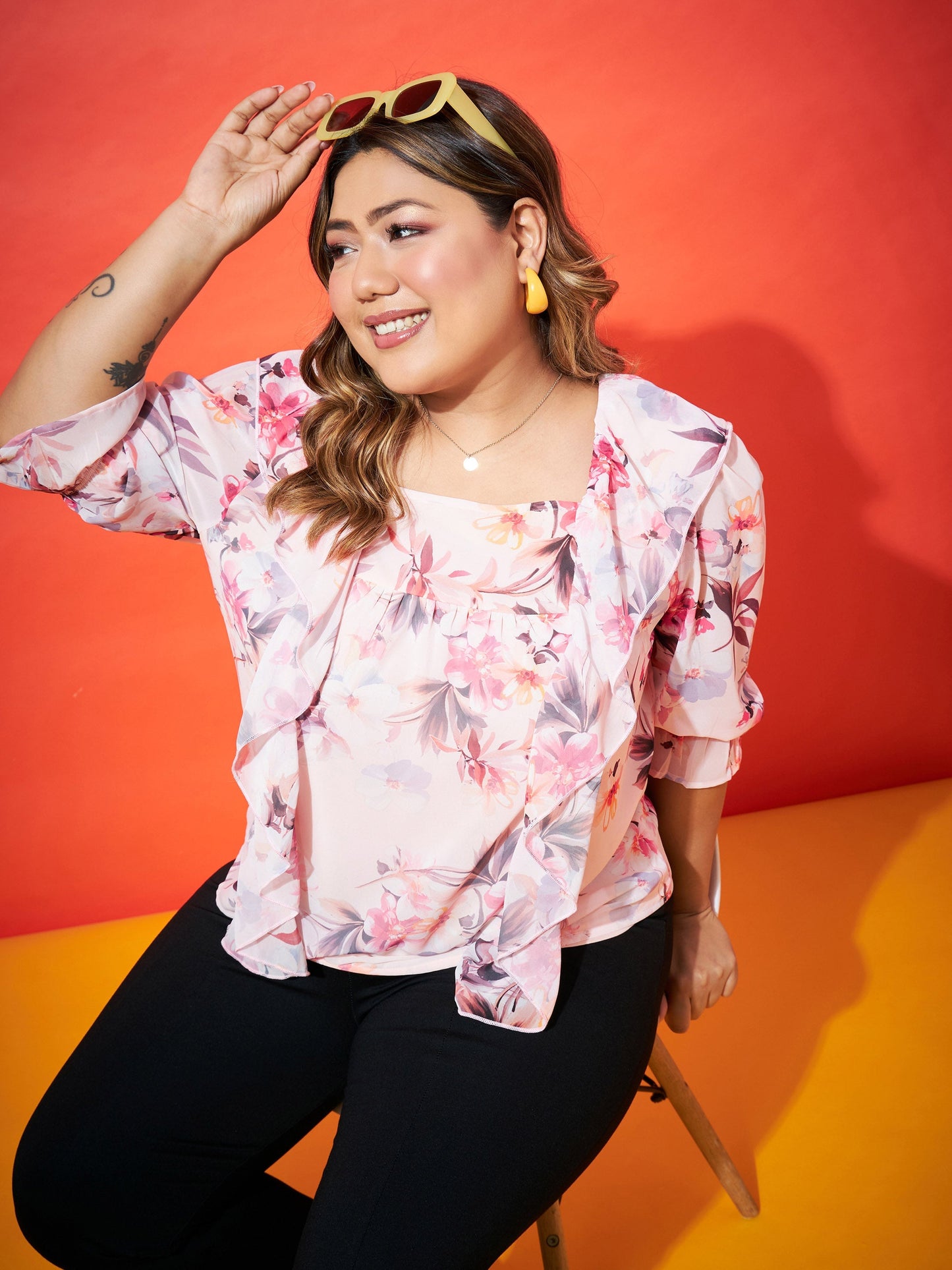 Pink Floral Frill Top
