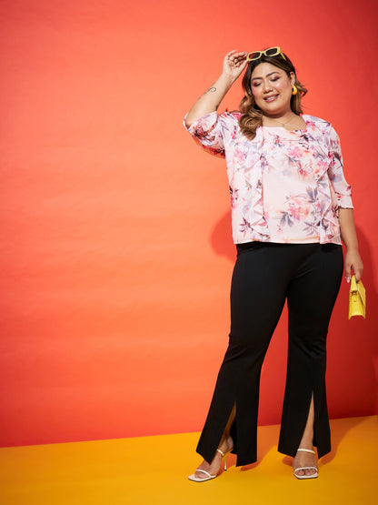 Pink Floral Frill Top