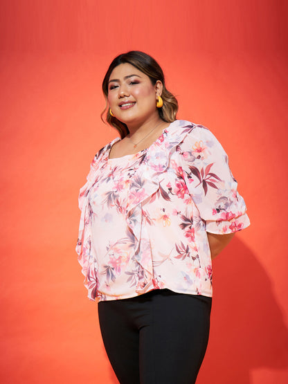 Pink Floral Frill Top