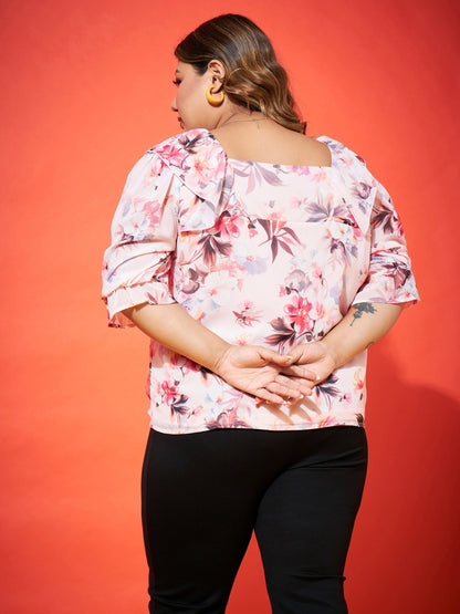Pink Floral Frill Top