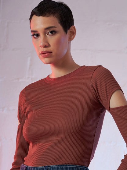 Rust Bicep Cut Out Rib Top