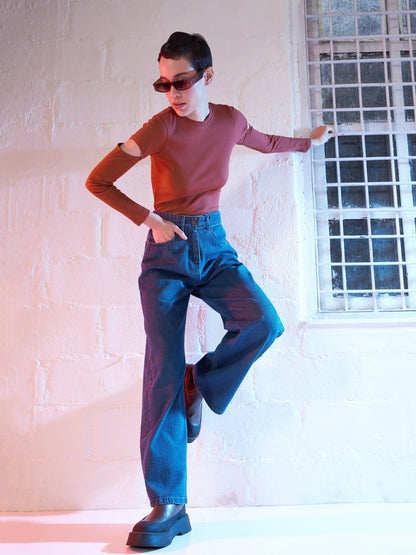 Rust Bicep Cut Out Rib Top