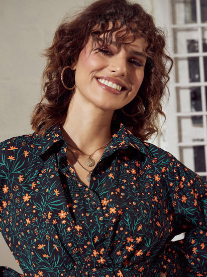 Green Disty Floral Twisted Top