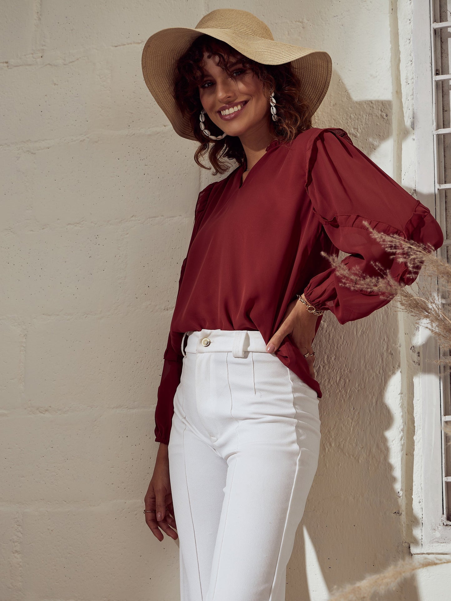 Rust Ruffle Detail Top