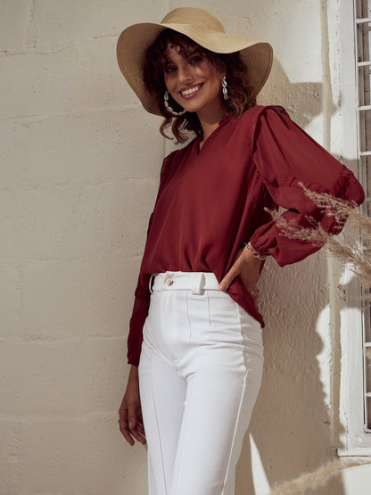 Rust Ruffle Detail Top