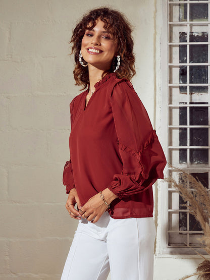 Rust Ruffle Detail Top