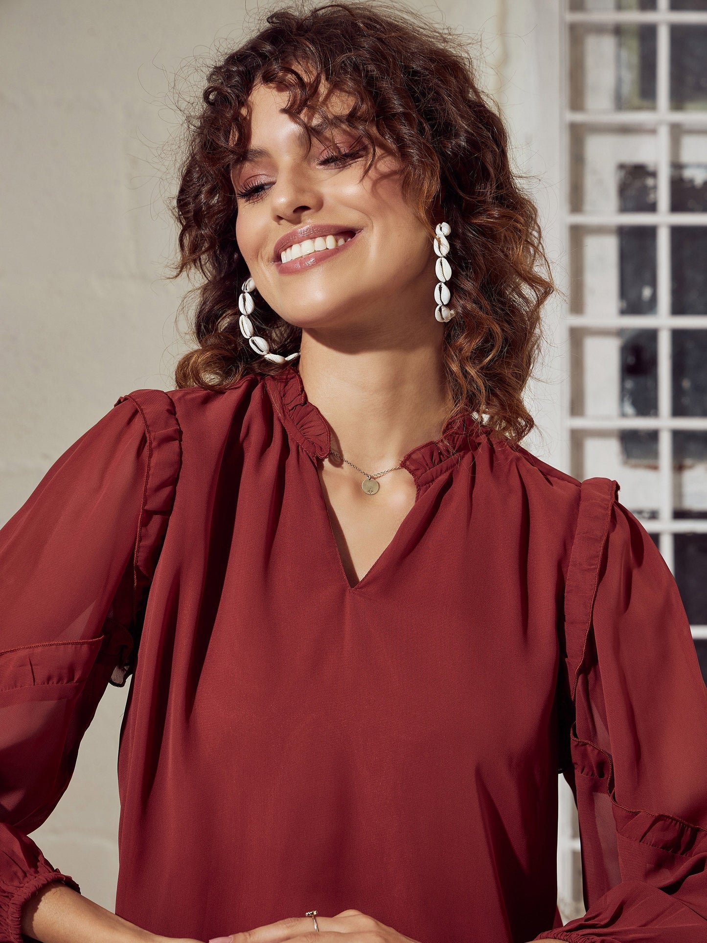 Rust Ruffle Detail Top