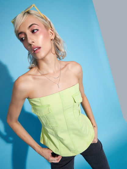 Green Denim Off Shoulder Regular Top