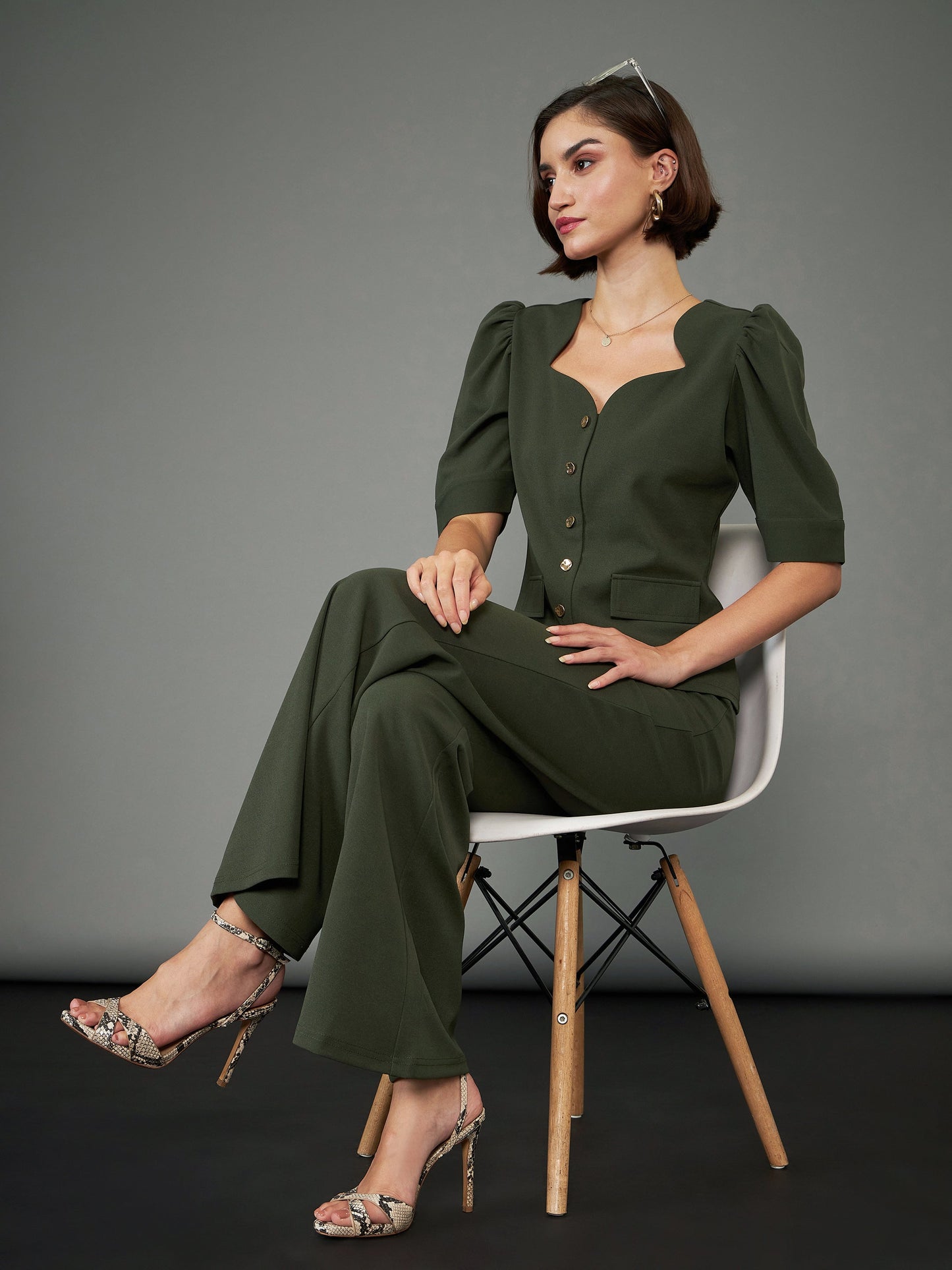 Olive Puff Sleeves Top