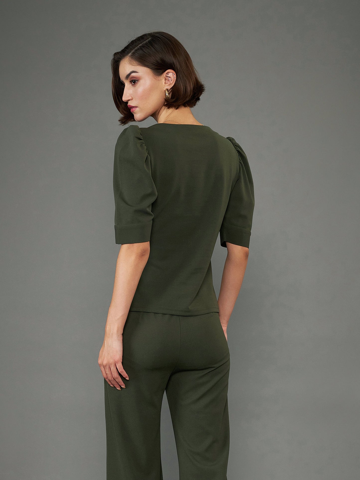 Olive Puff Sleeves Top