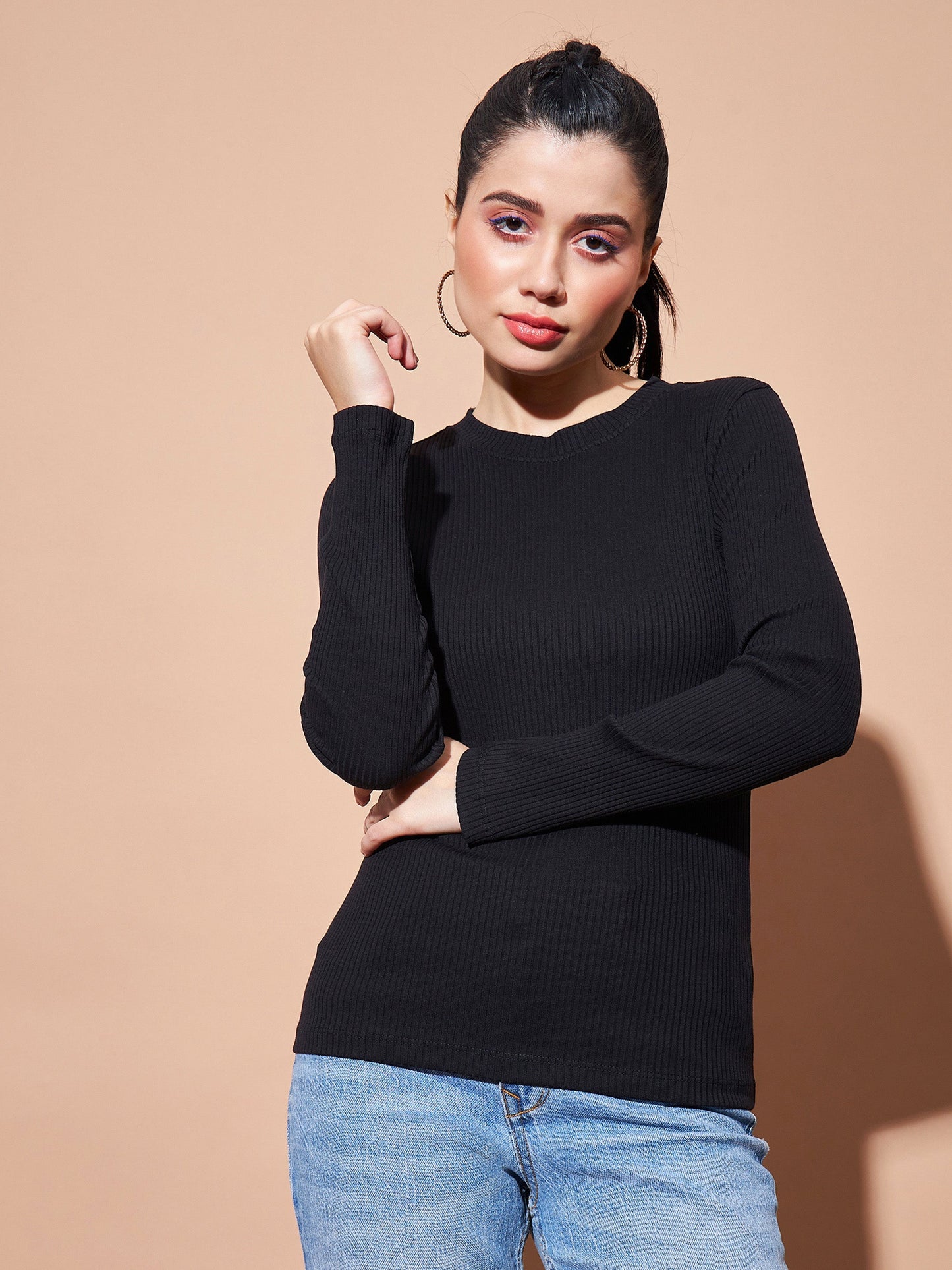 Black Full Sleeves RIb Top
