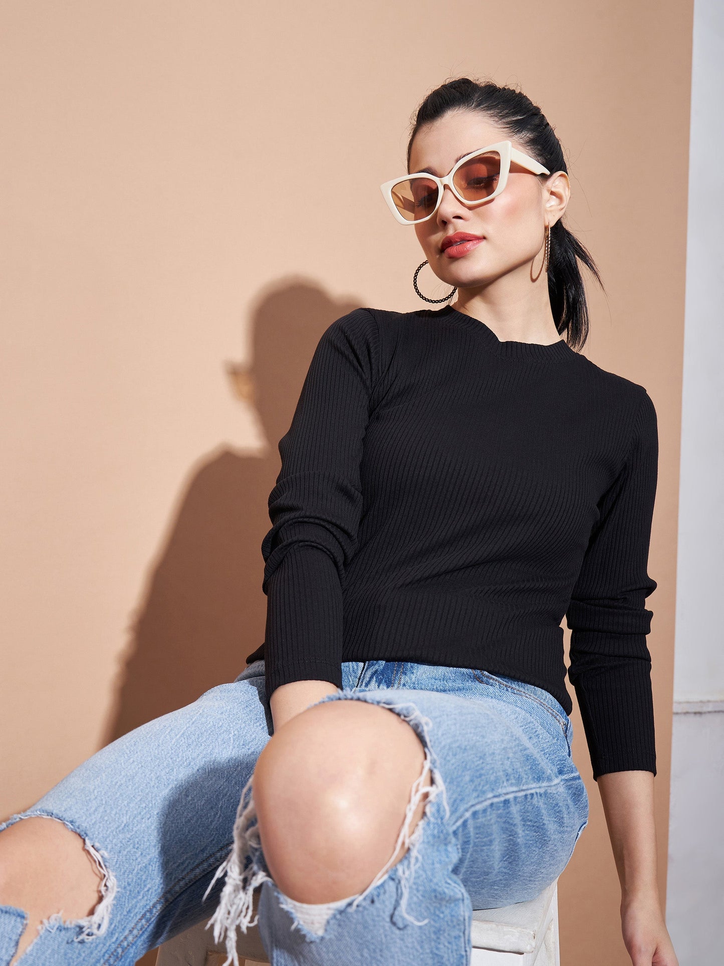 Black Full Sleeves RIb Top