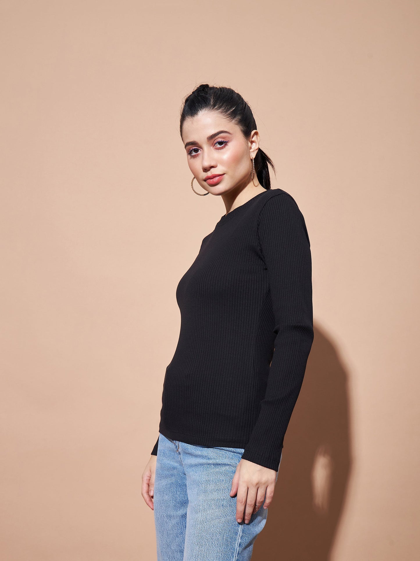 Black Full Sleeves RIb Top