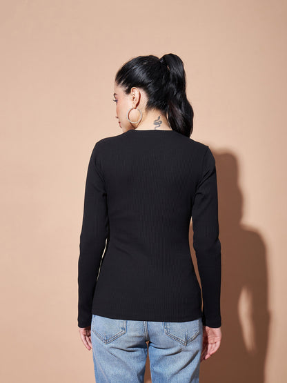Black Full Sleeves RIb Top