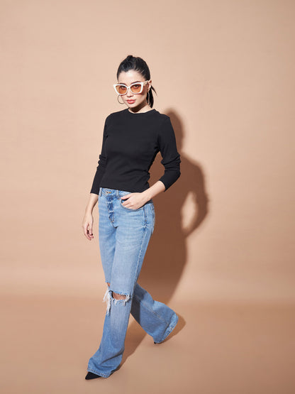 Black Full Sleeves RIb Top