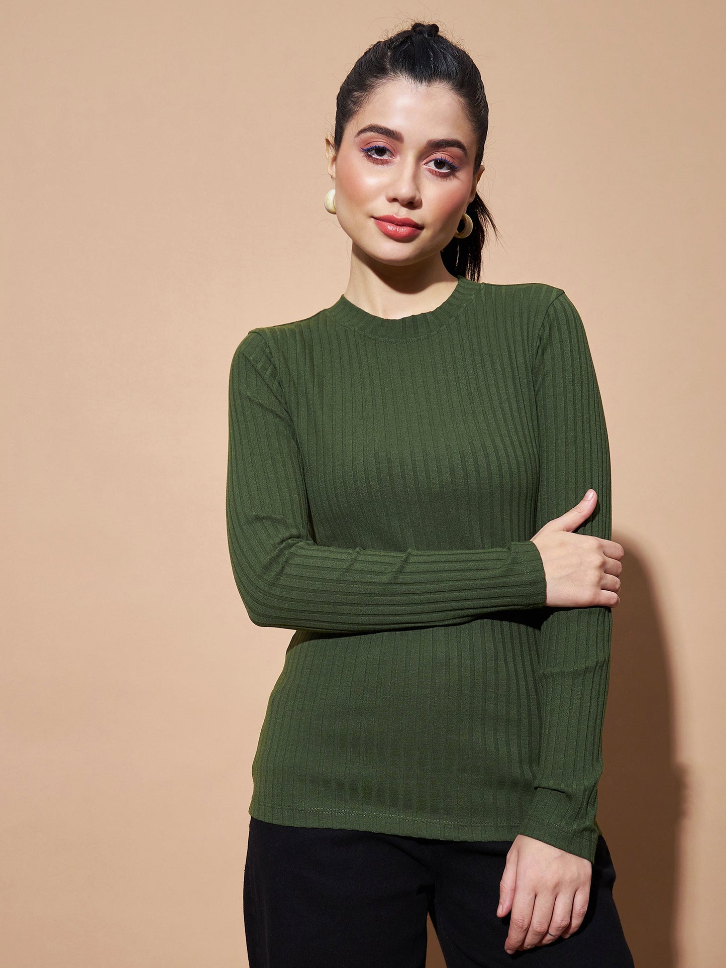 Olive Full Sleeves RIb Top
