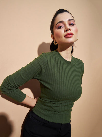 Olive Full Sleeves RIb Top