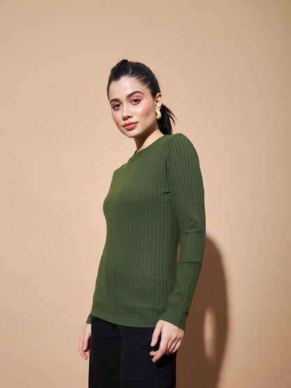 Olive Full Sleeves RIb Top