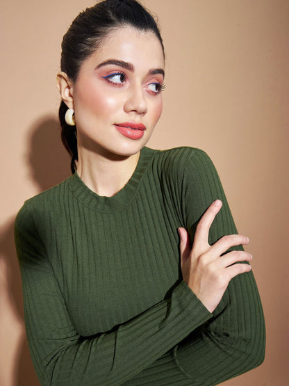 Olive Full Sleeves RIb Top