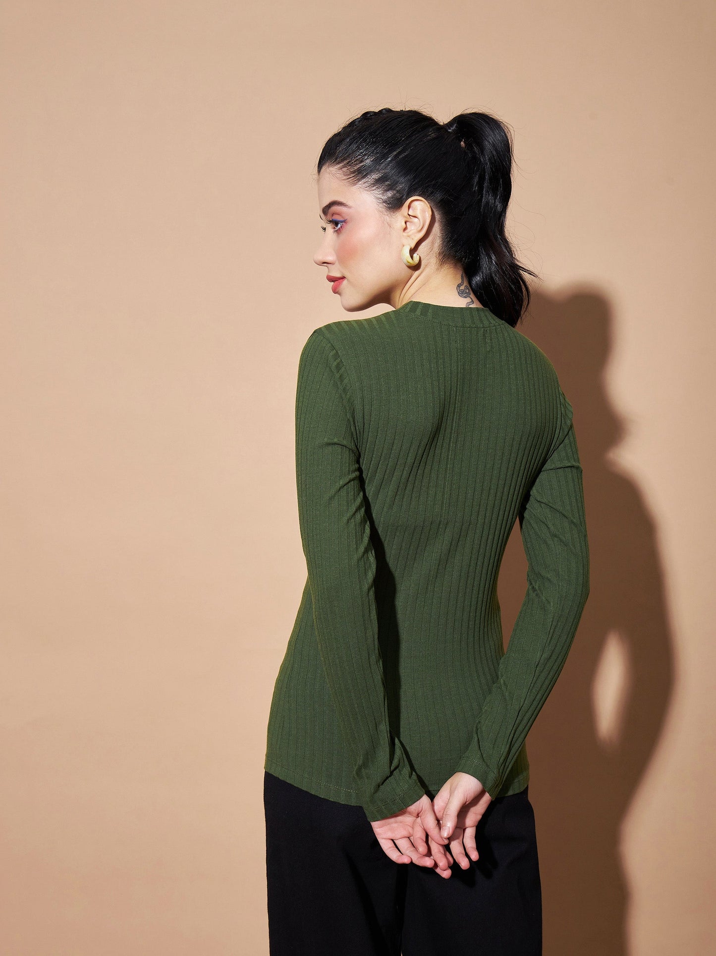 Olive Full Sleeves RIb Top
