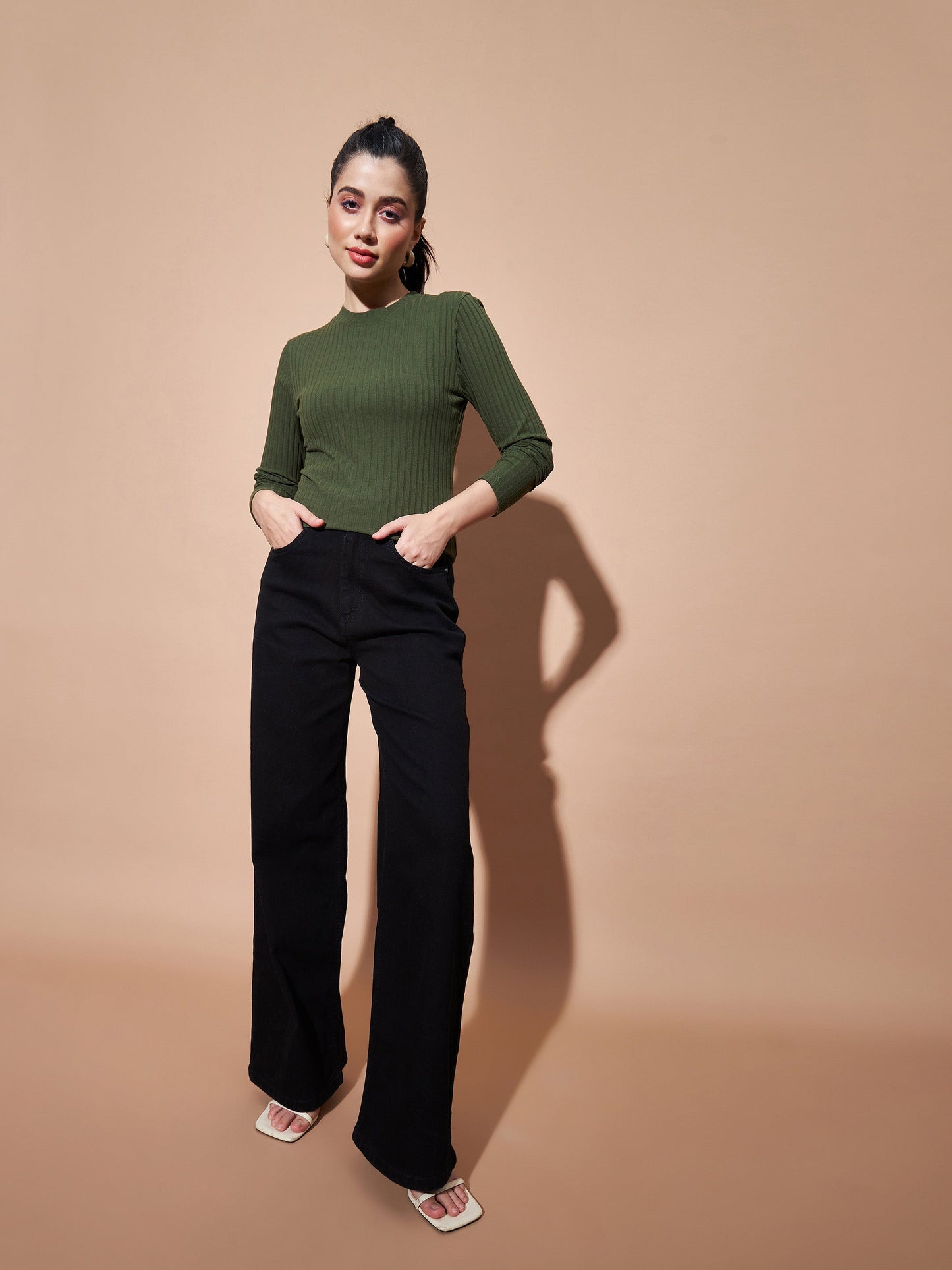 Olive Full Sleeves RIb Top