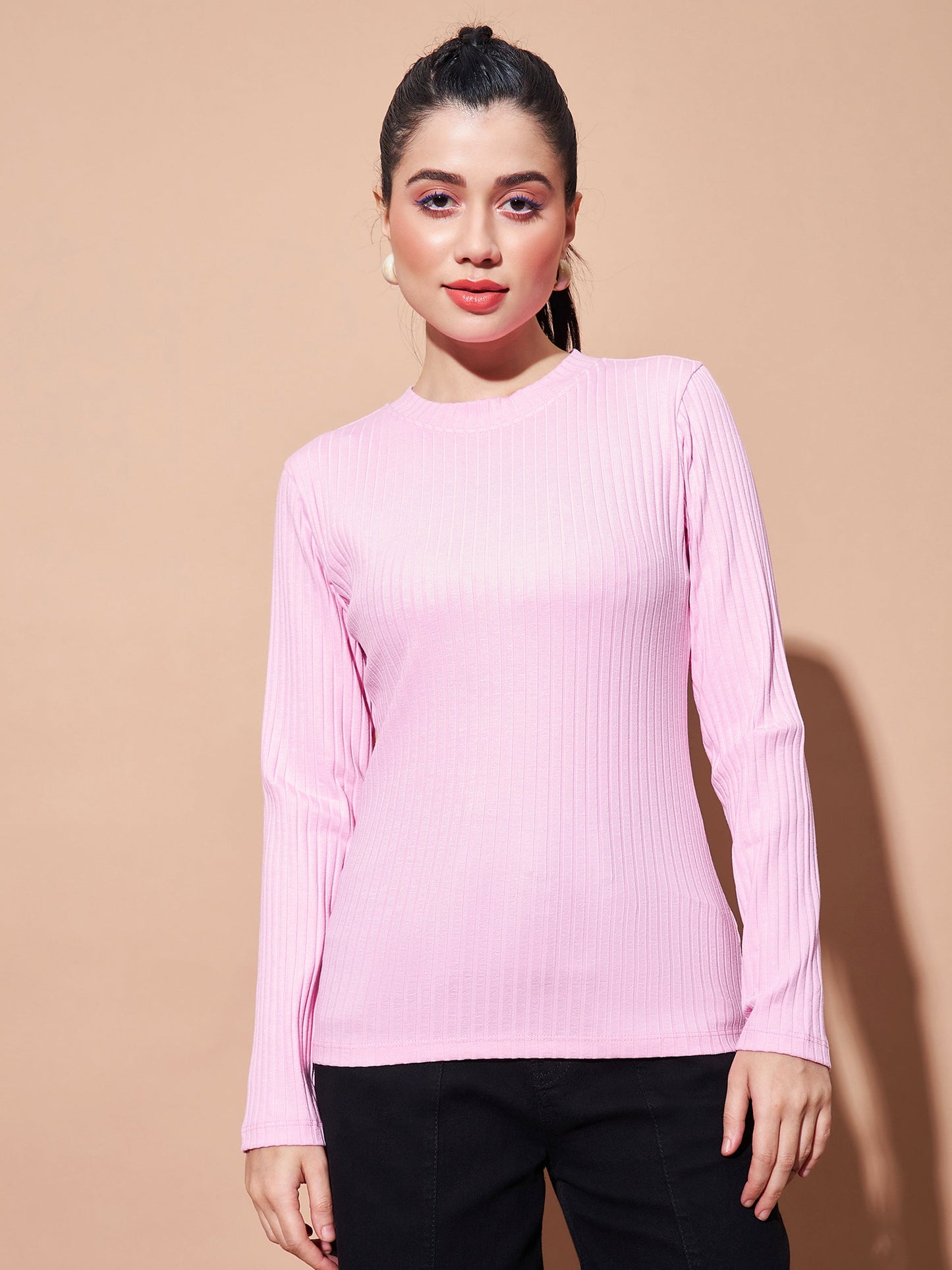 Pink Full Sleeves RIb Top