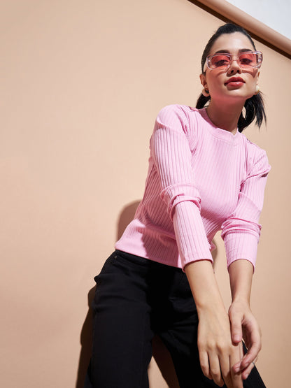 Pink Full Sleeves RIb Top