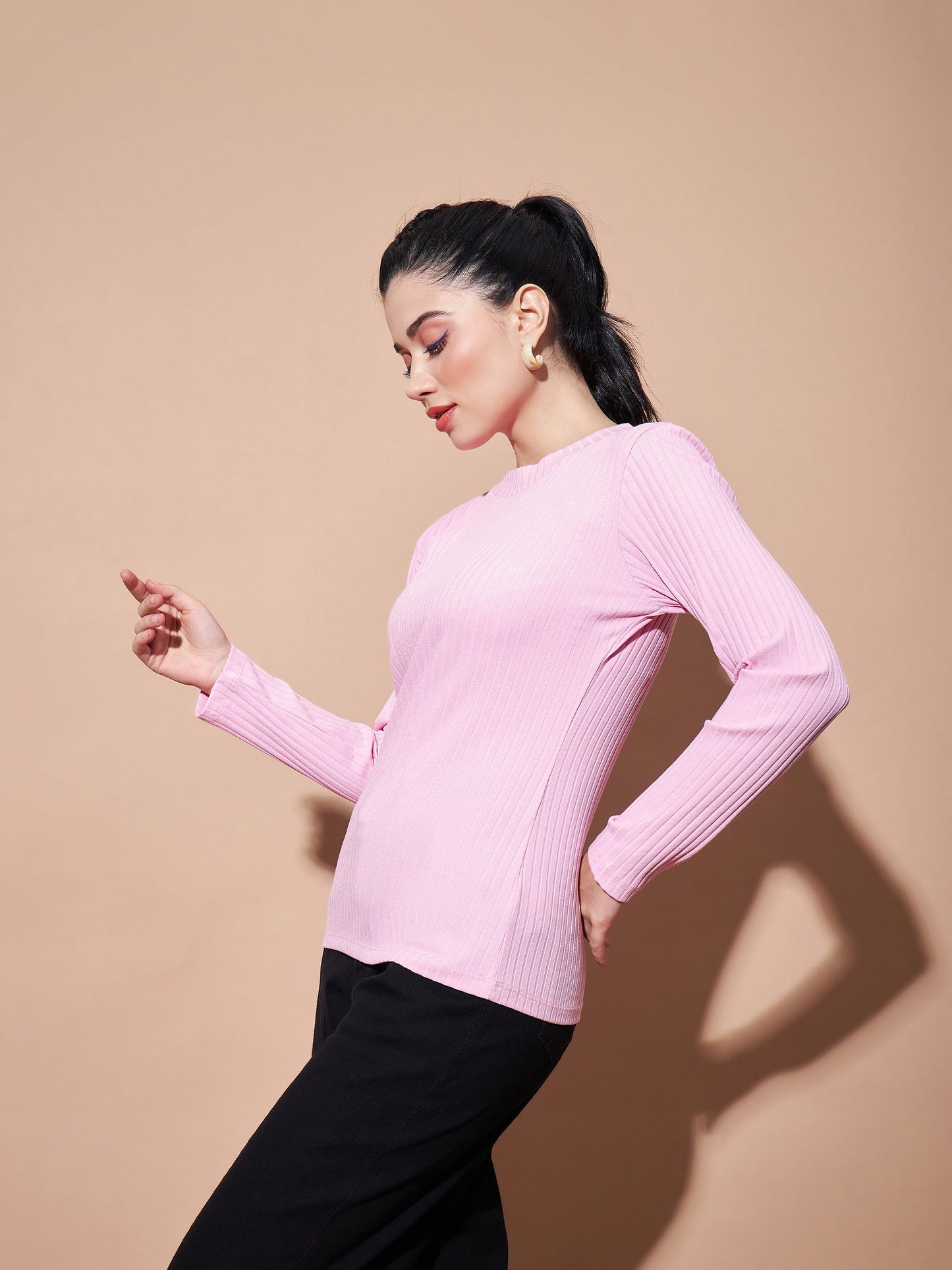 Pink Full Sleeves RIb Top
