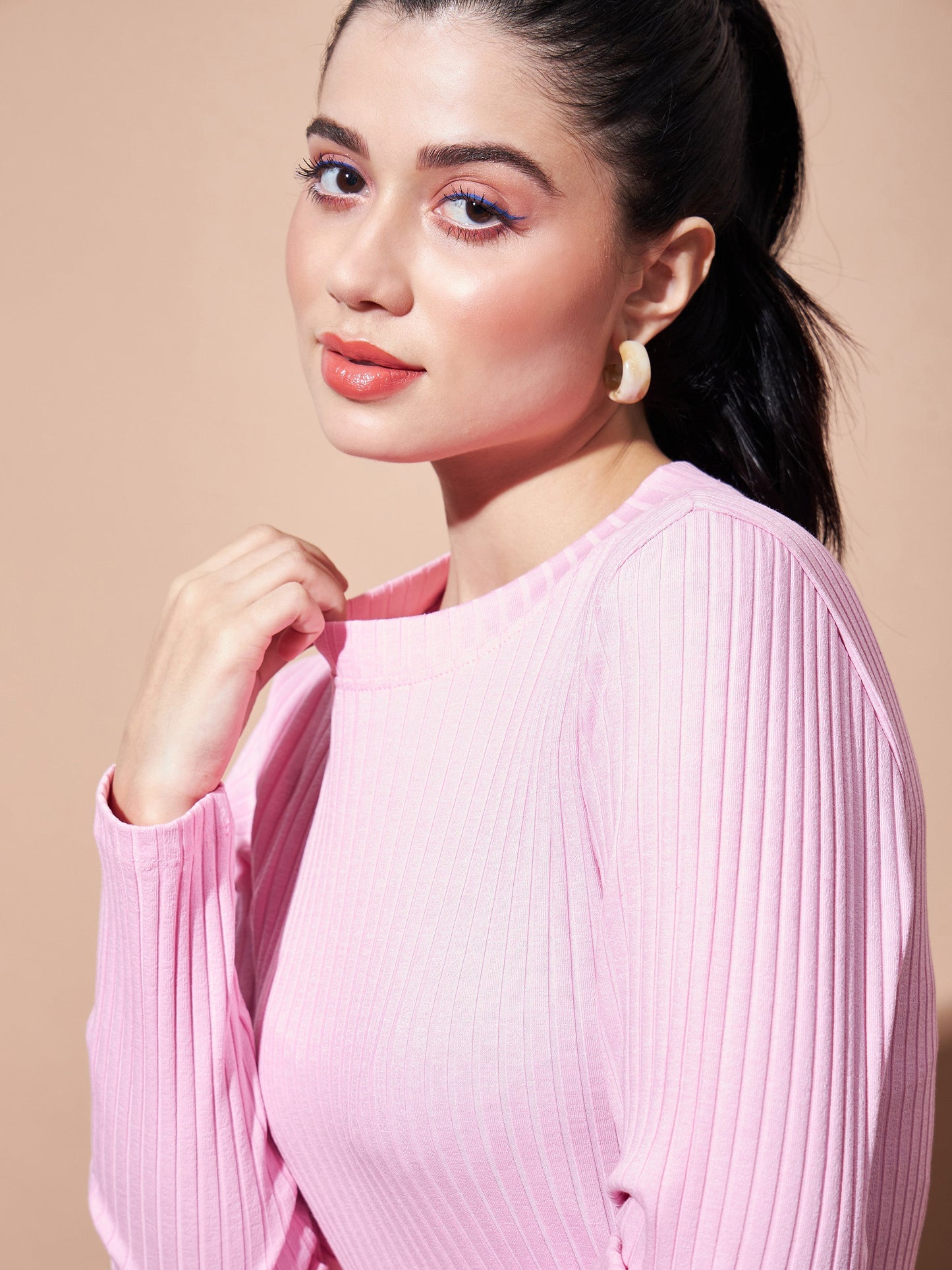Pink Full Sleeves RIb Top
