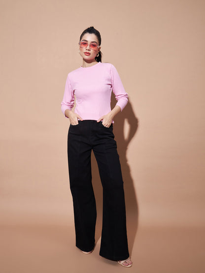 Pink Full Sleeves RIb Top