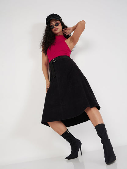 Red Rib Turtle Neck Sleeveless Top