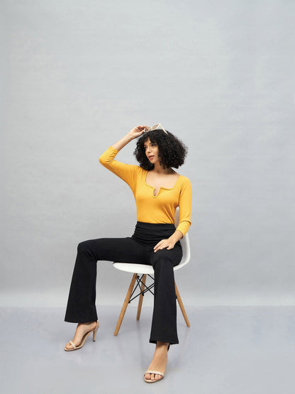 Yellow Rib V-Neck Top