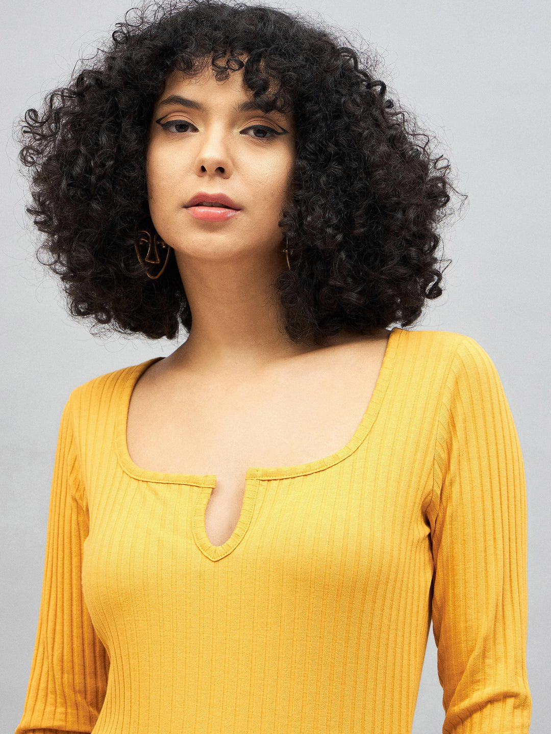 Yellow Rib V-Neck Top
