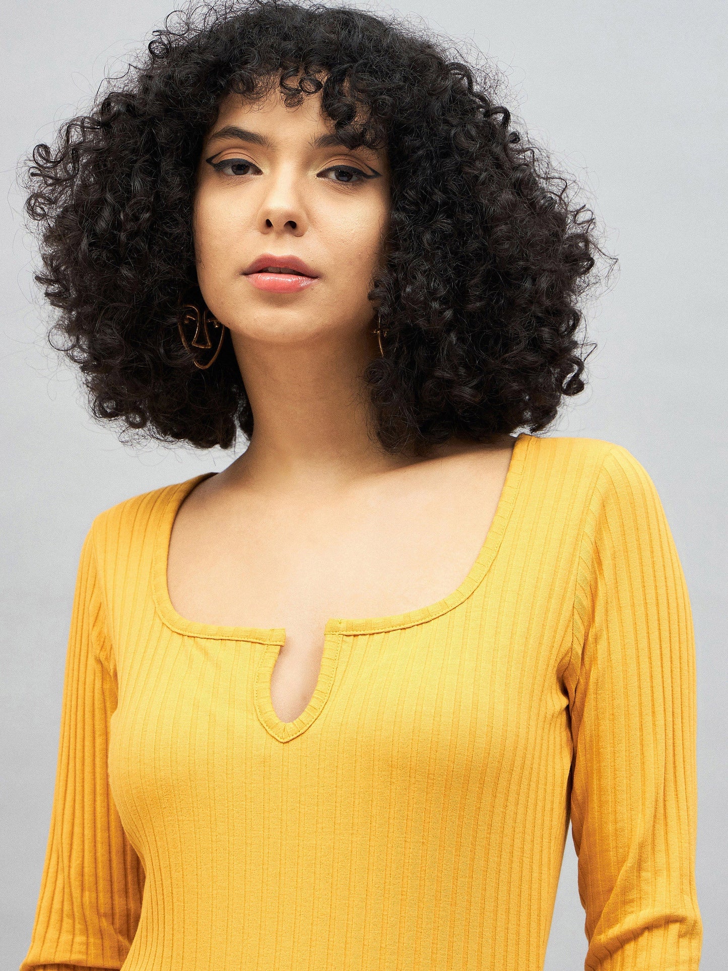 Yellow Rib V-Neck Top