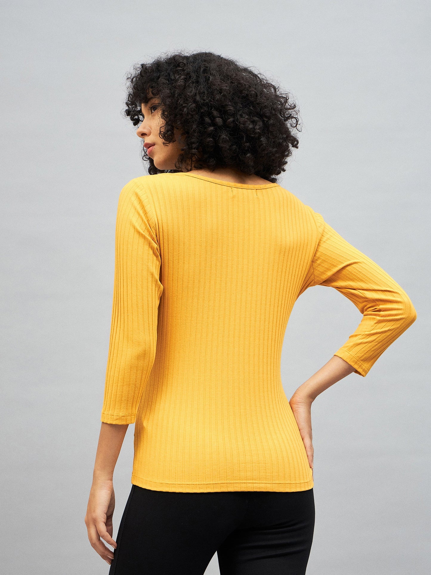 Yellow Rib V-Neck Top