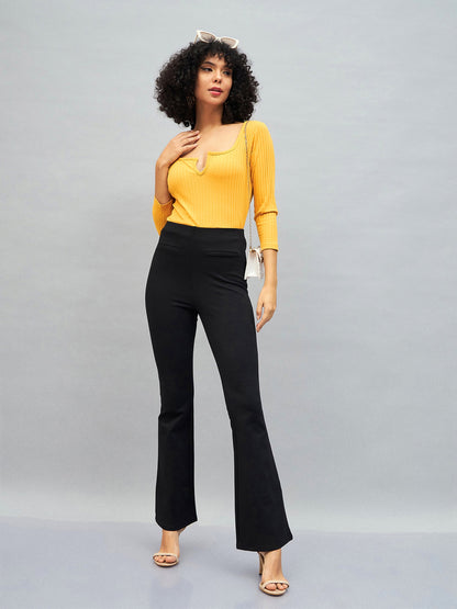 Yellow Rib V-Neck Top
