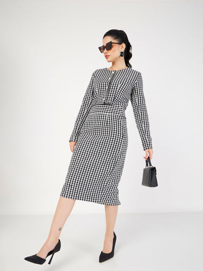 Black Geo Jacquard Tweed Full Sleeves Top