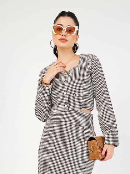 Black Houndstooth Tweed Square Neck Top