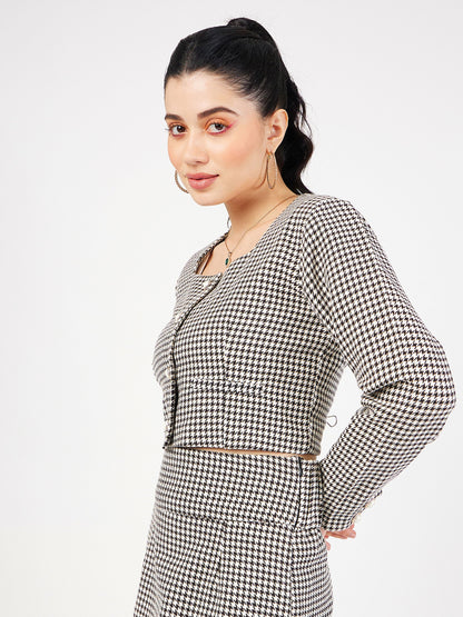 Black Houndstooth Tweed Square Neck Top