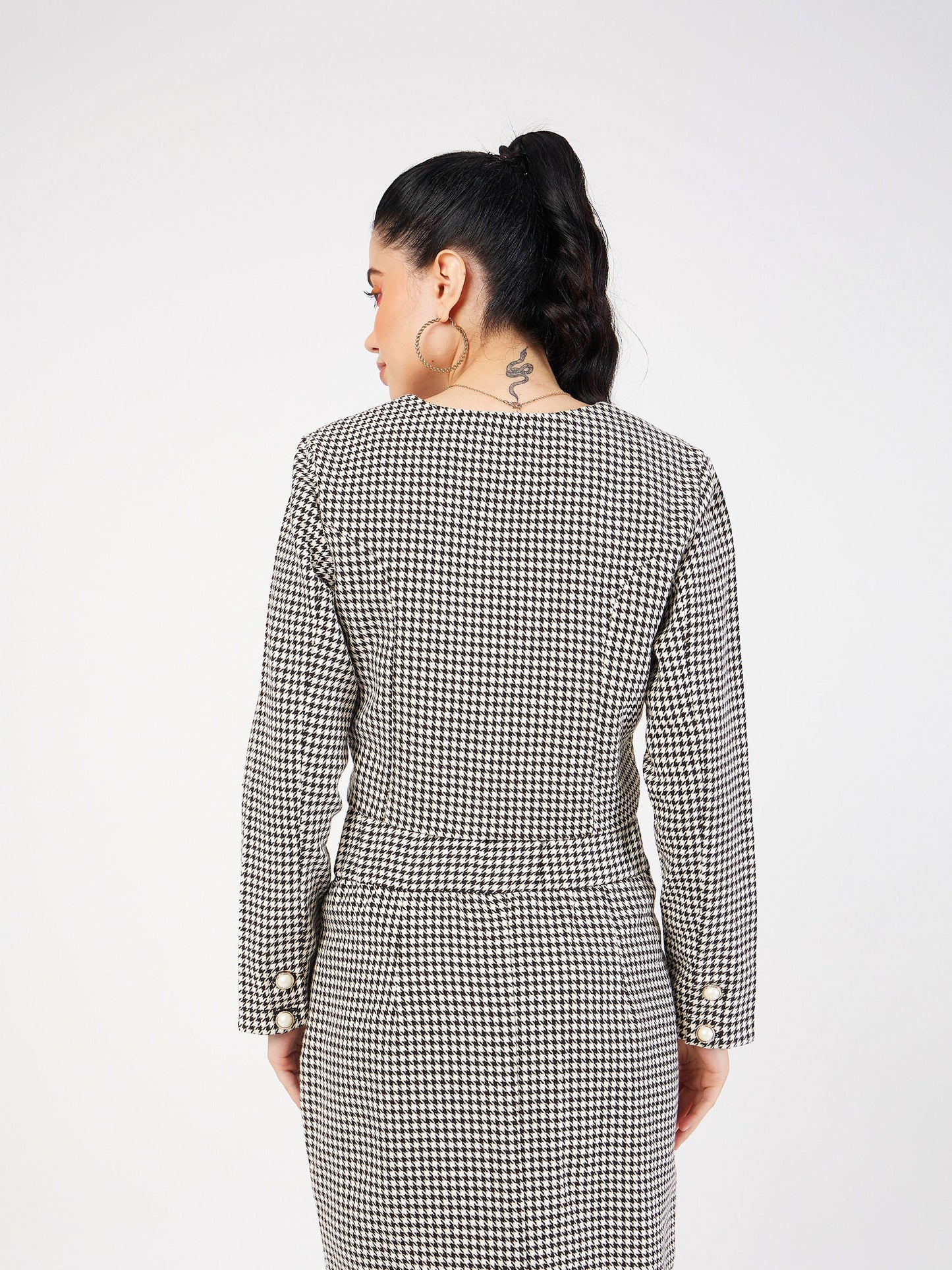 Black Houndstooth Tweed Square Neck Top